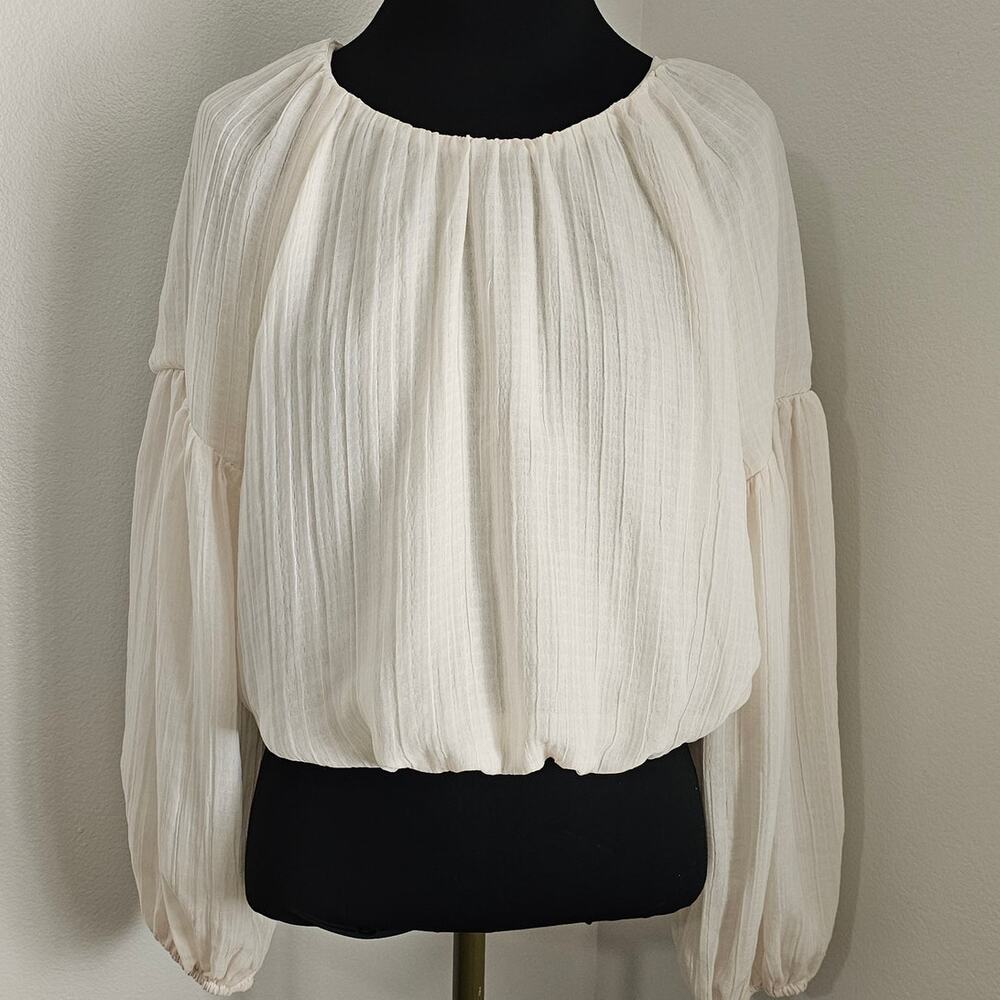 EUC ASTR THE LABEL Women's Cream Puffy Sleeves Bubble Hem Boho Crop Top M